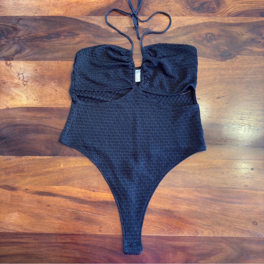 H & M Divided black halter thong bodysuit with side cut outs M